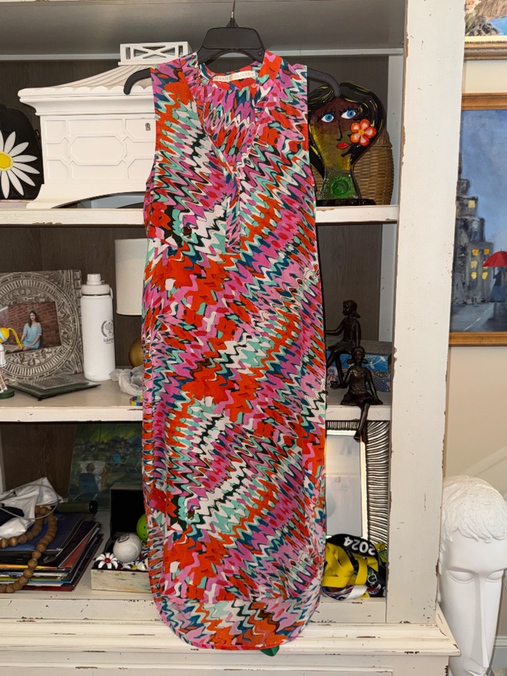 Marie Oliver XS Ellis midi dress vibrant psychedelic tie dye print silky - Picture 2 of 5